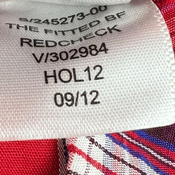 Gap Womens Red Check The Fitted Boyfriend Shirt Size XL Button Front Ruffle Neck - Picture 9 of 14